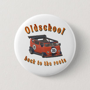 Old school, vintage car in red 6 cm round badge