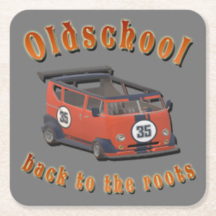 Old school, vintage car in Red and Grey Hoch-gesch Square Paper Coaster
