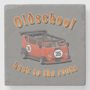 Old school, vintage car in Red and Grey Hoch-gesch Stone Coaster