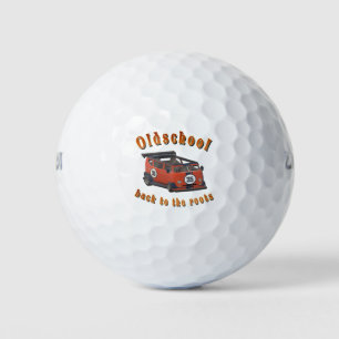 Old school, vintage car in red golf balls
