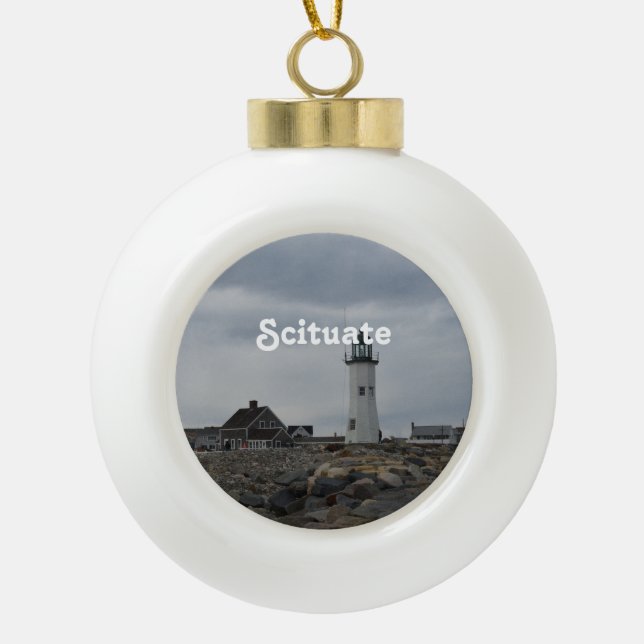 Old Scituate Lighthouse Ceramic Ball Christmas Ornament (Front)