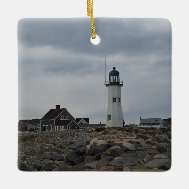 Old Scituate Lighthouse Ceramic Tree Decoration (Front)