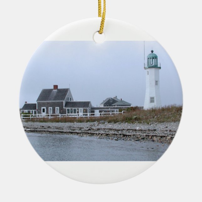 Old Scituate Lighthouse Massachusetts Ceramic Ornament (Front)