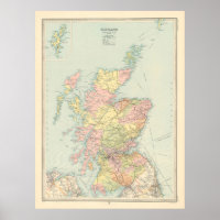 Old Scotland Map (1912) Vintage Scottish Atlas
