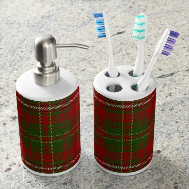Old Scots Clan Hay Tartan Plaid Soap Dispenser And Toothbrush Holder (Front)