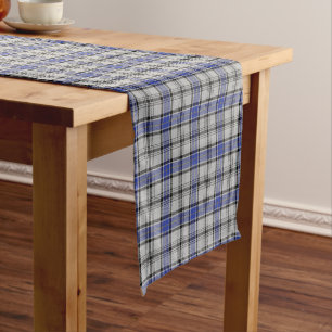 Old Scottish Clan Hannay White Blue Tartan Plaid Short Table Runner