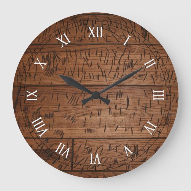 old Scratched Wood Large Clock (Front)