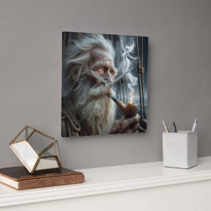 Old Seaman Smoking a Pipe Square Wall Clock