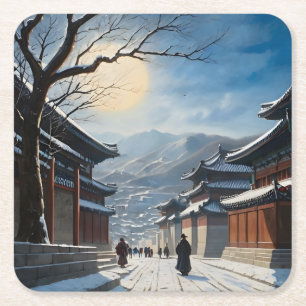 Old Seoul Street Square Paper Coaster