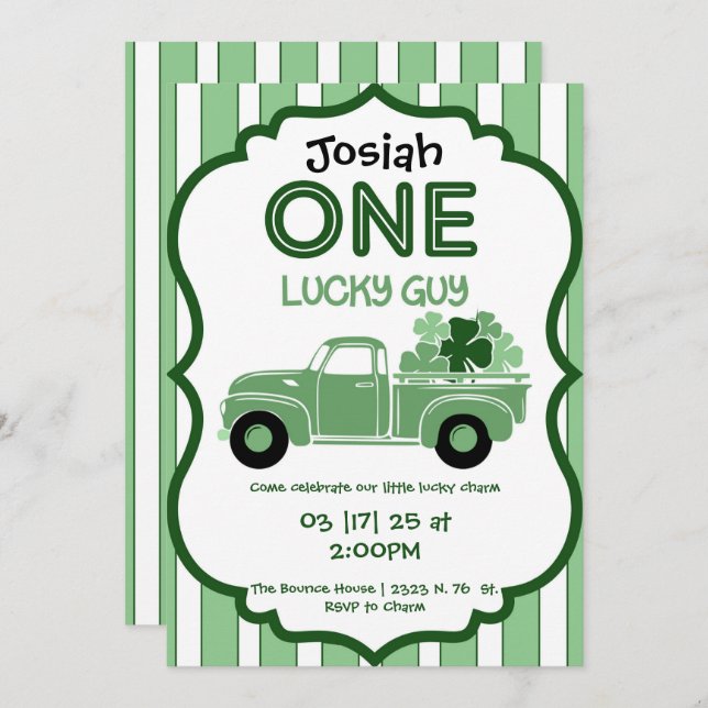 Old Shamrock Truck First Birthday Invitation (Front/Back)