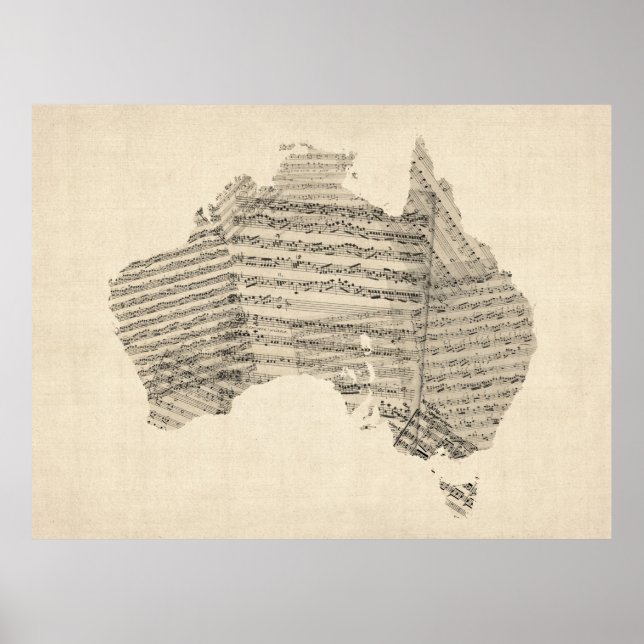 Old Sheet Music Map of Australia Map Poster (Front)