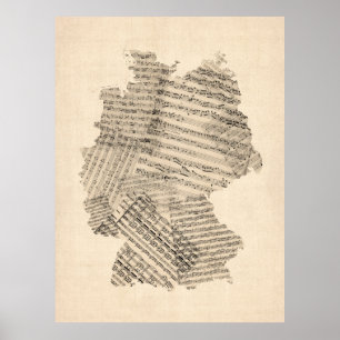 Old Sheet Music Map of Germany Map Poster