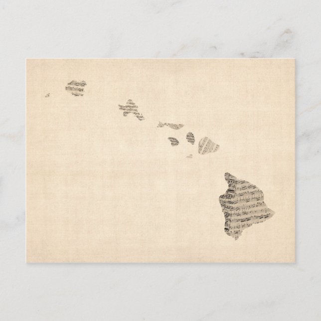 Old Sheet Music Map of Hawaii Postcard (Front)