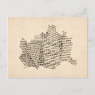 Old Sheet Music Map of Vienna Austria Map Postcard