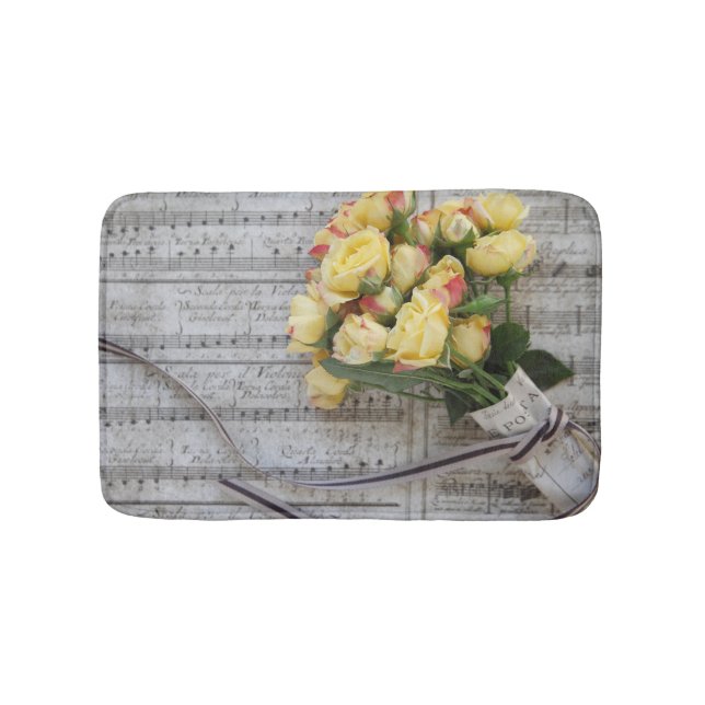Old sheet music with yellow roses bath mat (Front)