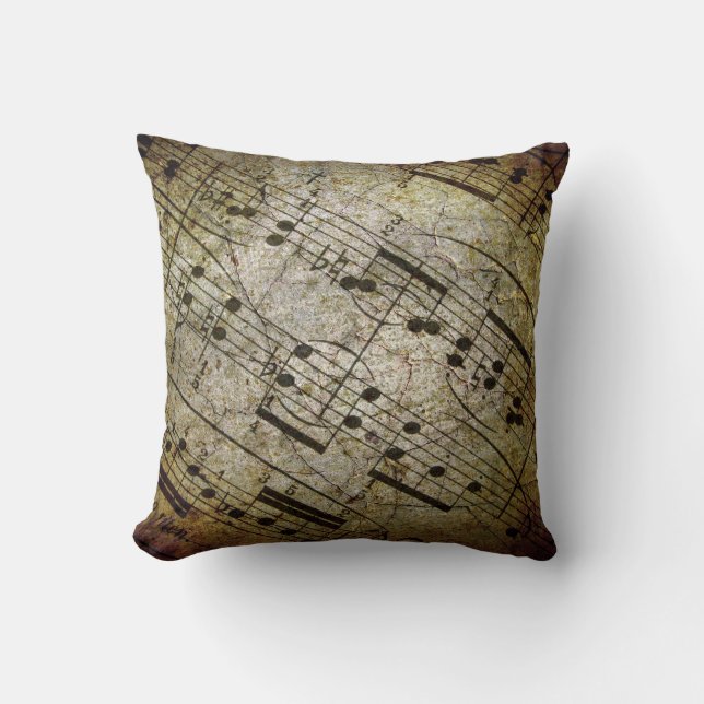 Old sheet musical score, grunge music notes cushion (Front)