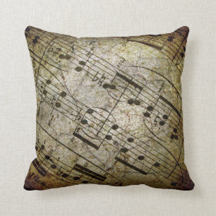 Old sheet musical score, grunge music notes cushion