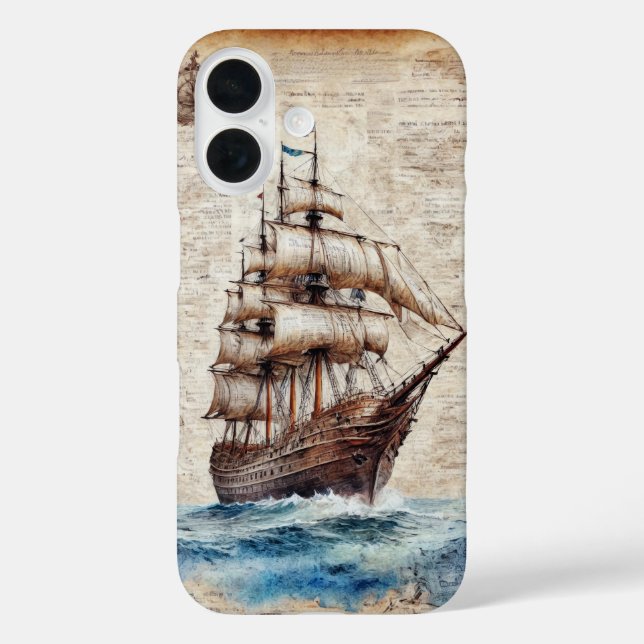 Old ship in the ocean on parchment  Case-Mate iPhone case (Back)