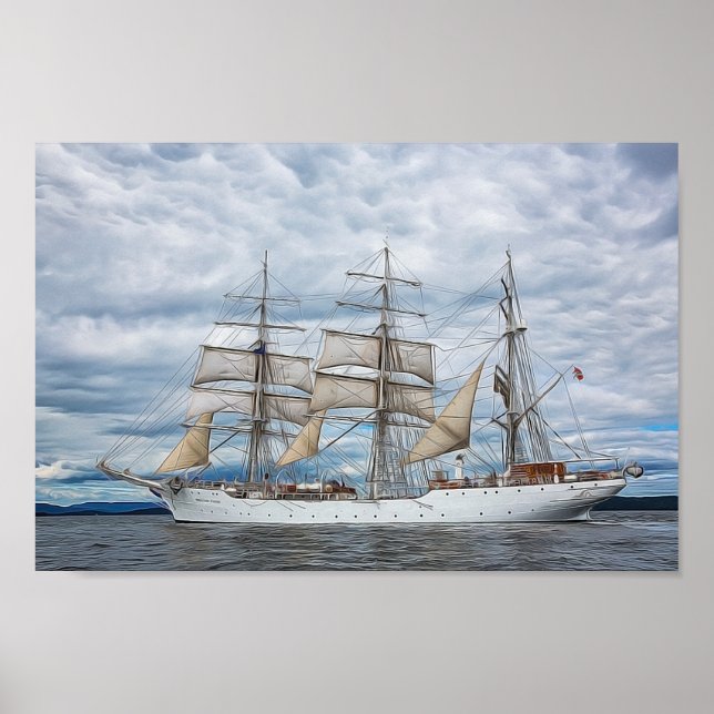 Old ship on the high seas painting poster (Front)