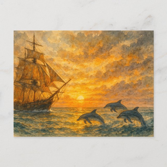 Old Ship Sunset Postcard (Front)