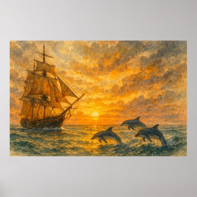 Old Ship Sunset Poster (Front)