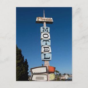 Old sign for Fireside Inn Motel, Santa Cruz, Ca. Postcard