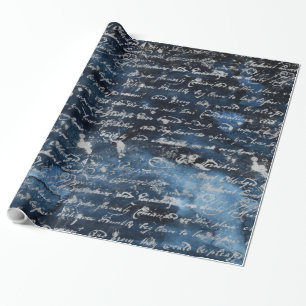 Old Silver Script Navy Blue Wrapping Paper