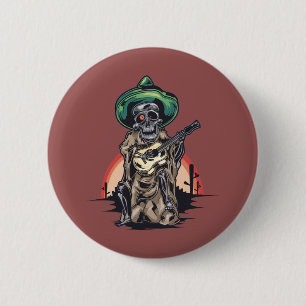 Old skeleton Musician Mexican 6 Cm Round Badge
