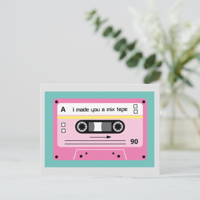 Old Skool Pink Cassette Mix Tape Playlist Postcard (Standing Front)