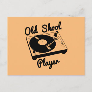 Old Skool Player Vinyl Record Turntable DJ Postcard