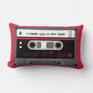 Old Skool Red and Black Cassette Mix Tape Lumbar Cushion