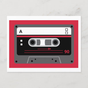 Old Skool Red and Black Cassette Mix Tape Postcard