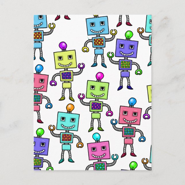 Old Skool retro Robots Postcard (Front)