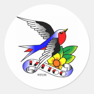 Old Skool Swallow Tattoo Classic Round Sticker