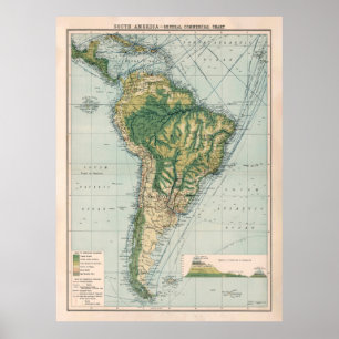 Old South America Commercial Shipping Route Map  Poster