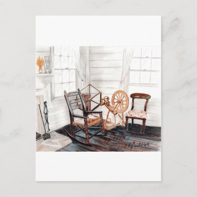 Old Spinning Wheel Postcard (Front)