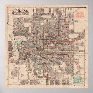 Old Spokane WA Map (1924) The Lilac City Poster