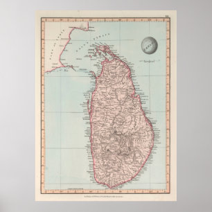 Old Sri Lanka Map (1845) Vintage Ceylon  Poster