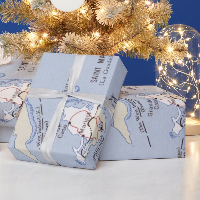 Old St Martin, Anguilla & St Barts Island Map  Wrapping Paper (Holidays)