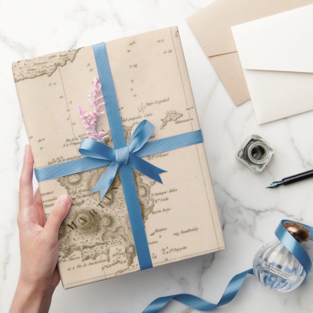 Old St Martins, Anguilla & St Barts Island Map  Wrapping Paper (Gifting)