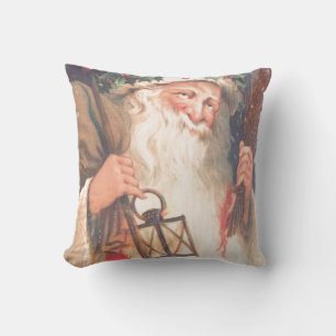 Old St. Nicholas with Lantern Vintage Pillow