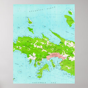 Old St Thomas Central Map (1955) Vintage USVI Poster