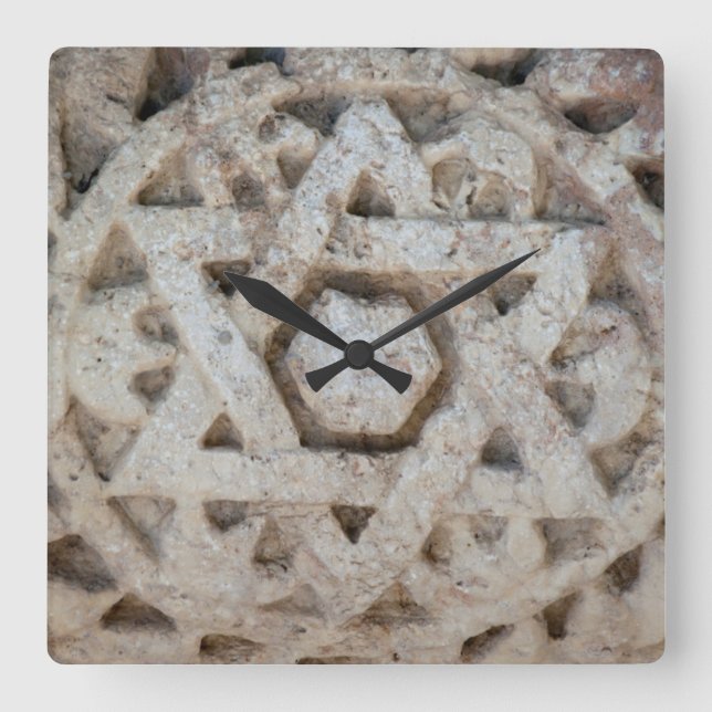 Old Star of David carving, Israel Square Wall Clock (Front)