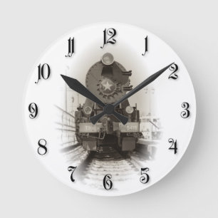 Old steam locomotive round clock