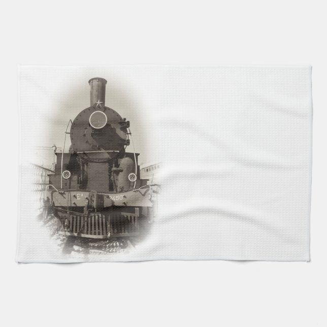Old steam locomotive tea towel (Horizontal)