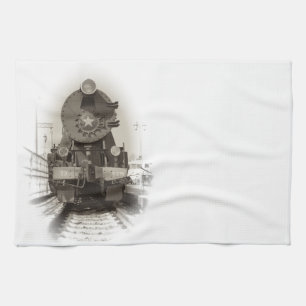 Old steam locomotive tea towel