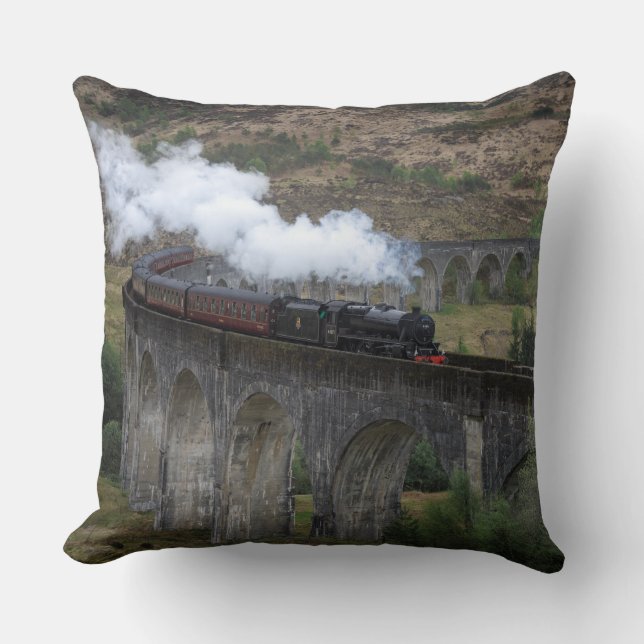 Old steam train on Glenfinnan Viaduct Cushion (Front)