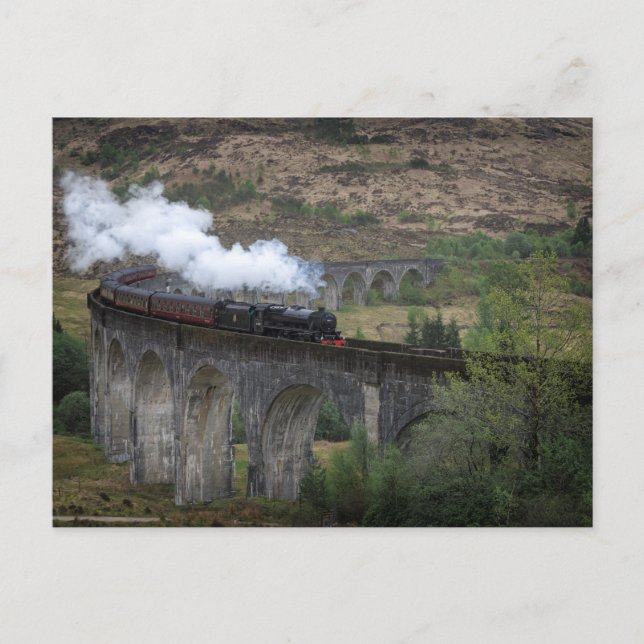 Old steam train on Glenfinnan Viaduct Postcard (Front)