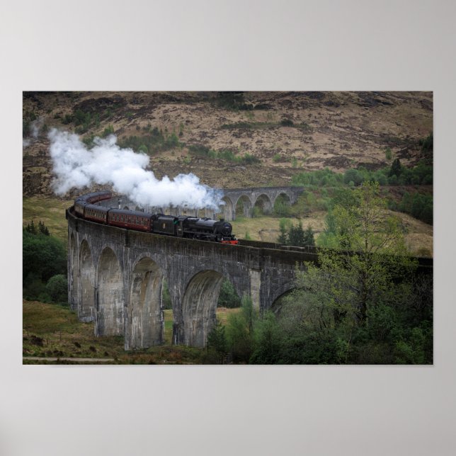Old steam train on Glenfinnan Viaduct Poster (Front)