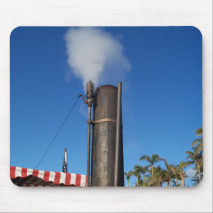 old steam whistle with a white plume of steam mouse pad